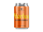 En orange sodavandsdåse med teksten 'Harboe Abrikosbrus' og 'Nul Sukker'.