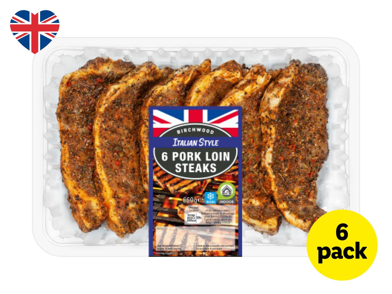 Pack of 6 Birchwood Italian Style pork loin steaks.