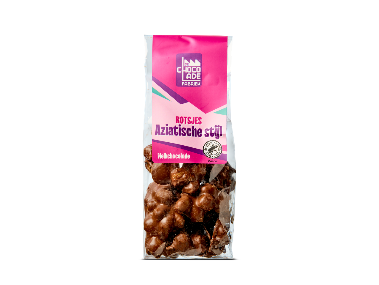 Zakje melkchocolade rotsjes in Aziatische stijl.