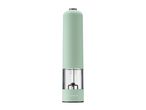 A light green electric salt and pepper grinder with a clear viewing window.