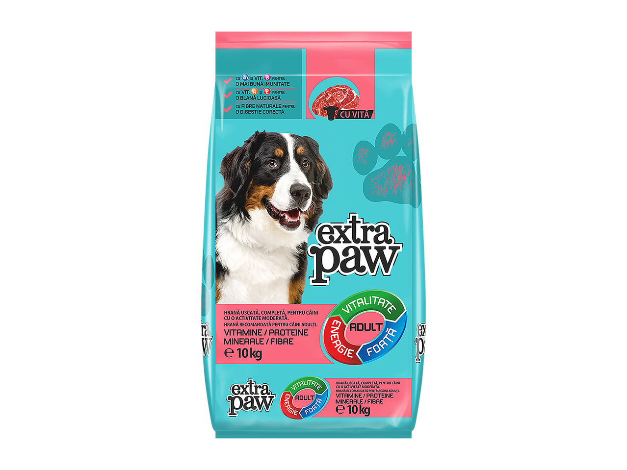 Pachet de hrană uscată pentru câini adulți, cu carne de vită, vitamine și minerale, 10 kg.