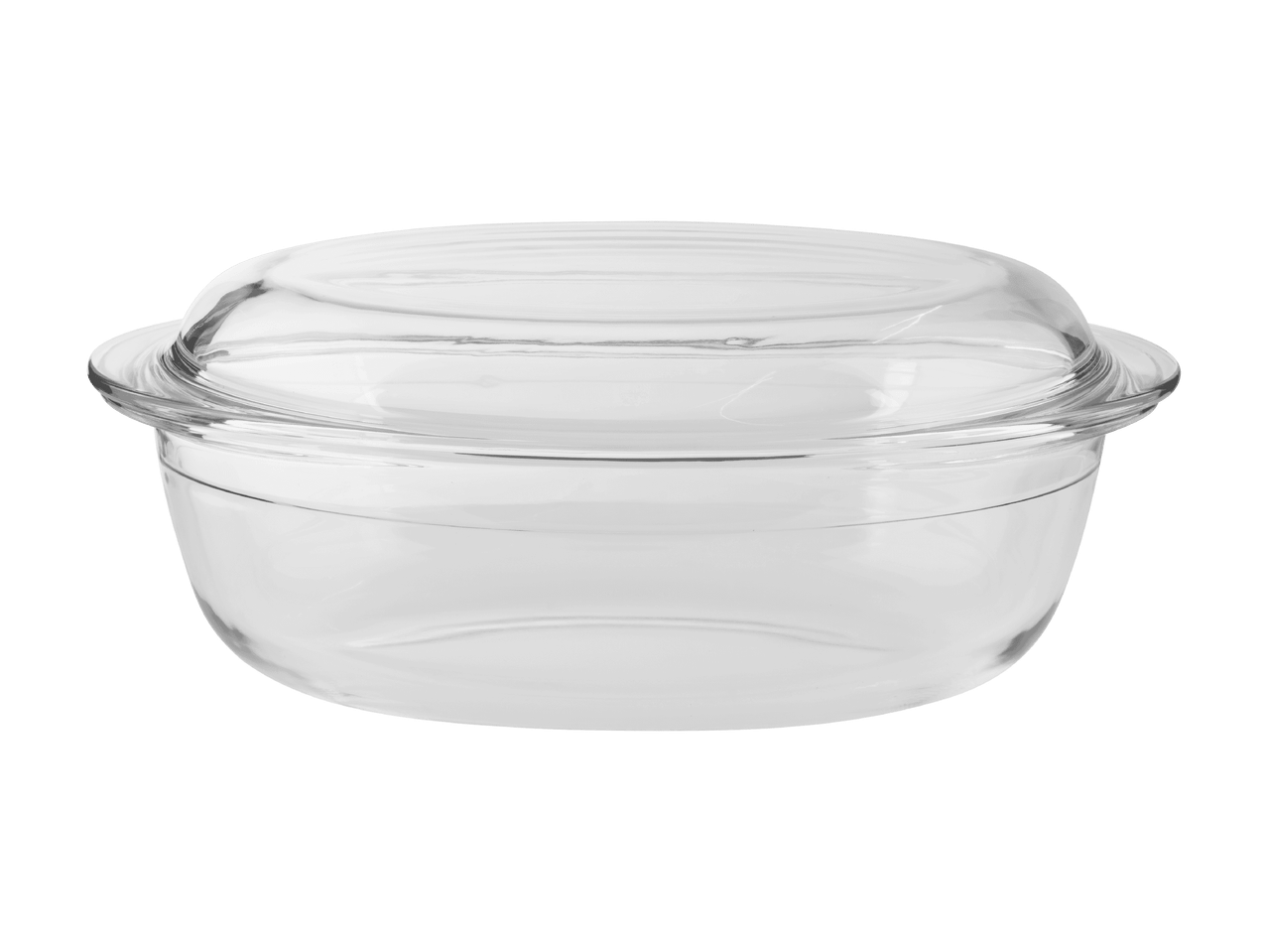 Transparente Glasschüssel mit Deckel auf schwarzem Hintergrund