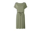 Olive green short-sleeved midi dress with a drawstring waist