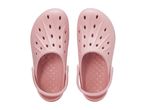 Pair of light pink clogs with ventilation holes and textured footbeds.