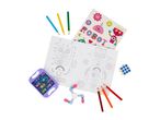 Robot-themed activity set with coloring pages, stickers, pencils, and small toys.