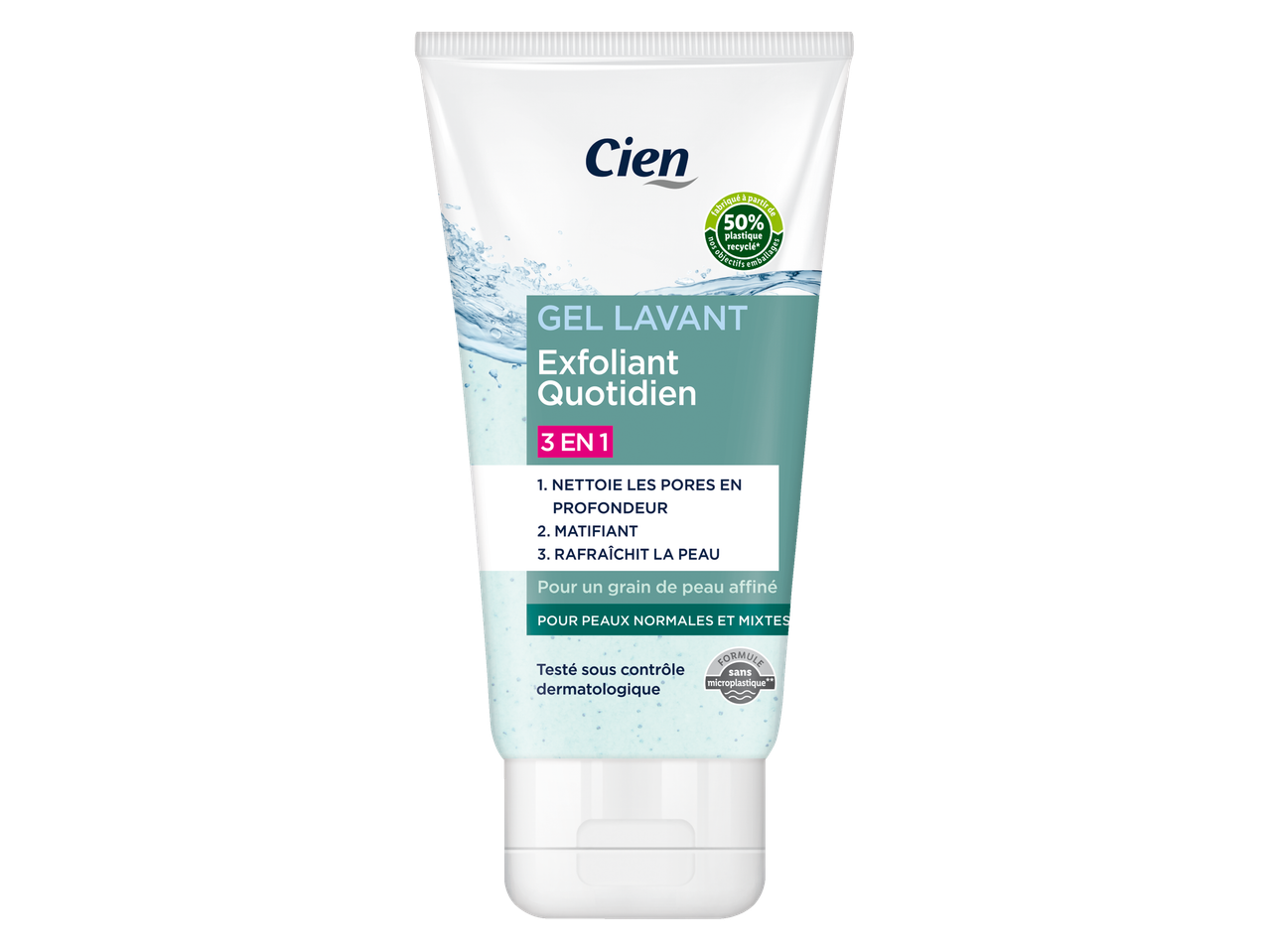 Gel nettoyant exfoliant quotidien Cien.