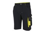 Black work shorts with yellow accents and multiple utility pockets.