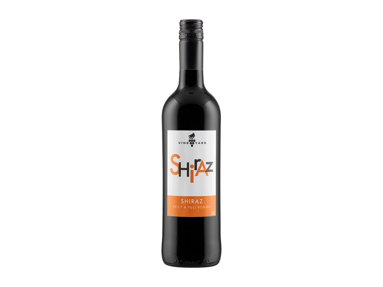 Vineyard Shiraz wine bottle: spicy & full bodied.