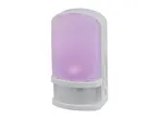 A white night light with a purple glow and a motion sensor at the bottom.