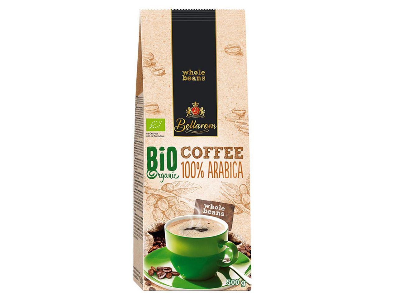 Bellarom bio kávé: 100% Arabica, egész bab.