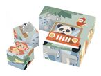 Children's wooden block puzzle featuring various animals like a panda, koala, monkey, and crocodile.