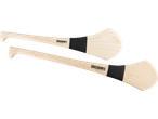 Two wooden hurleys with black grip tape and 'GRASSROOTS SPORTS' logo.