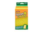 Three-pack of dual-sided scrubbers and sponges in yellow, orange, and green packaging.