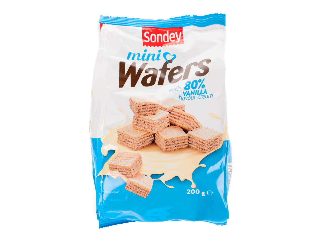 Pachet de 200g de mini vafe Sondey cu cremă de vanilie.