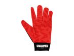 Red sports glove with a black cuff and a white logo that says 'GRASSROOTS SPORTS'.