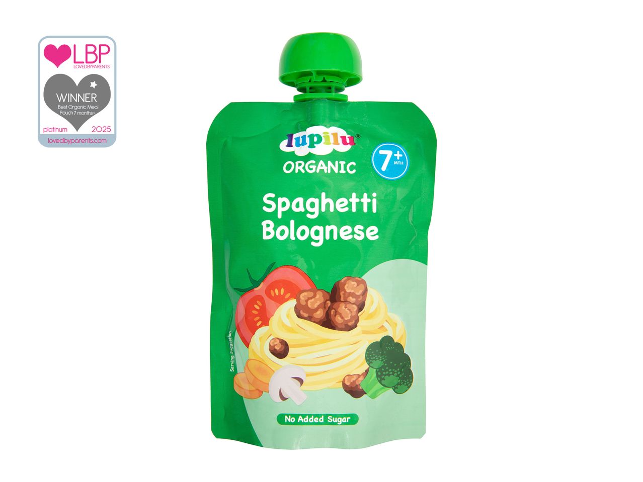 Lupilu Organic 7+ months Spaghetti Bolognese baby food pouch.