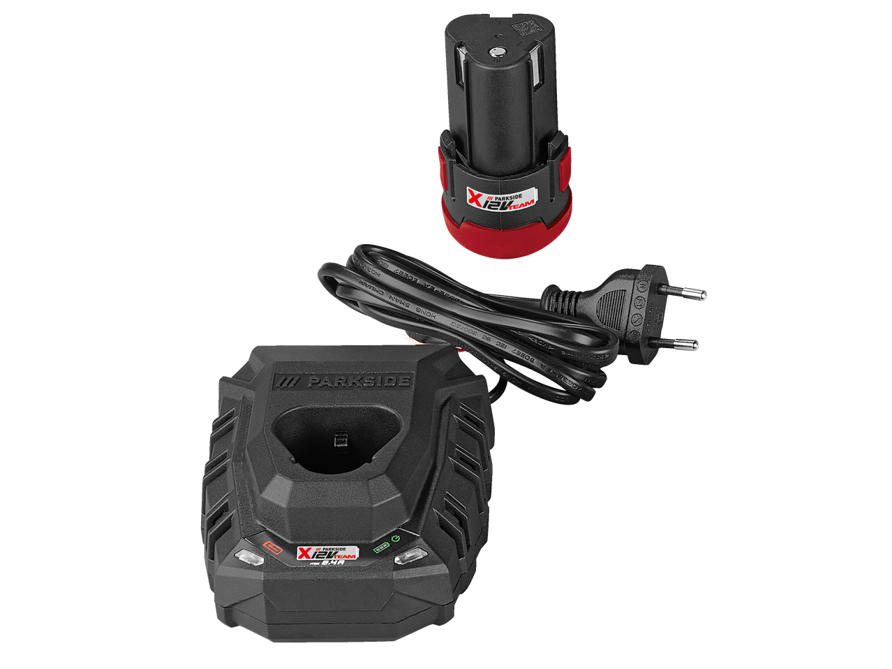 Parkside X12V Team akumulators un lādētājs.