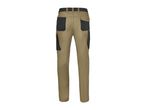 Khaki and black work pants with multiple pockets, viewed from the back.