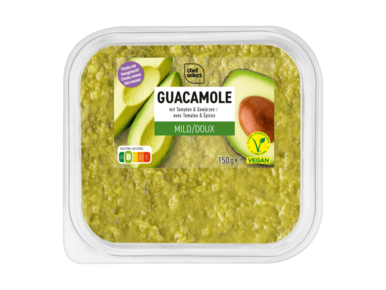 Chef Select Guacamole mild mit Tomaten und Gewürzen, 150g, vegan