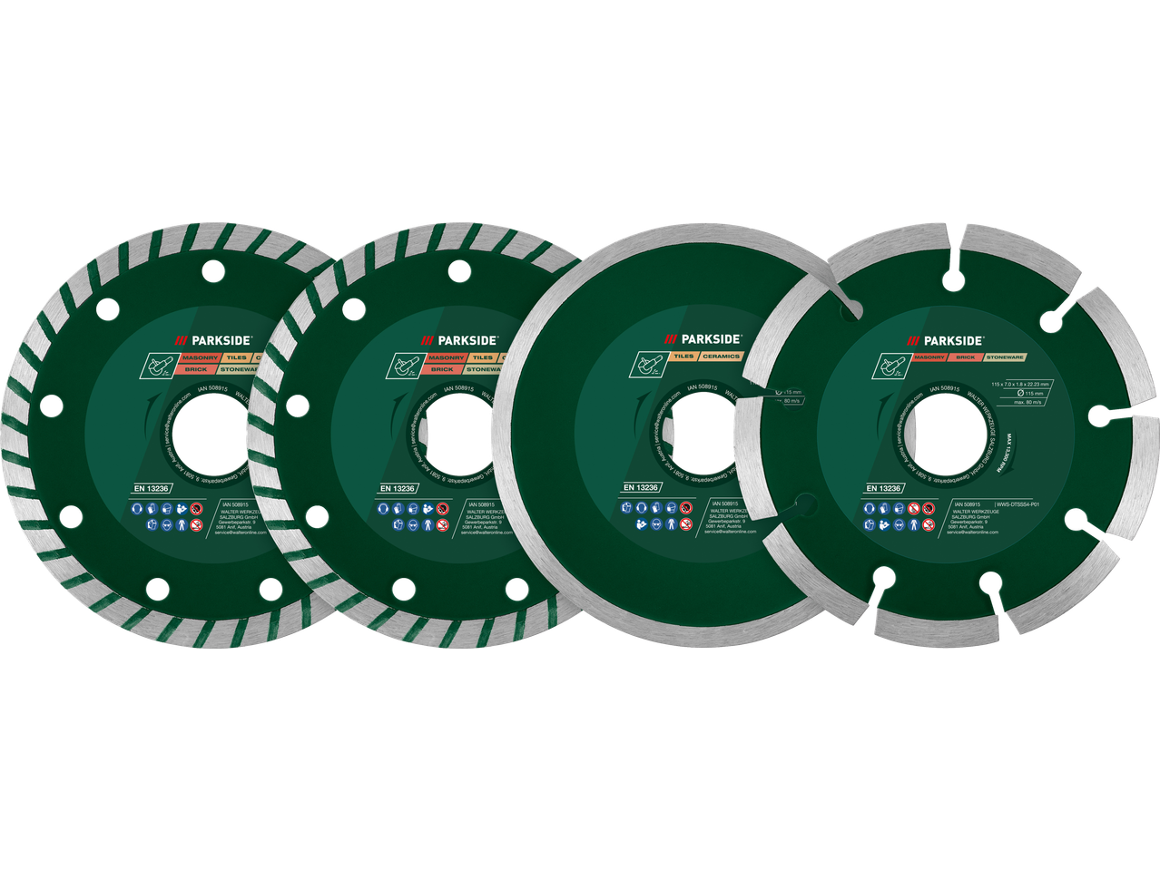 PARKSIDE® Cutting Disc Assortment: diamond cutting discs for masonry, tiles, ceramics, brick, and stoneware.