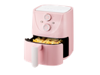 En rosa airfryer med pommes frites.