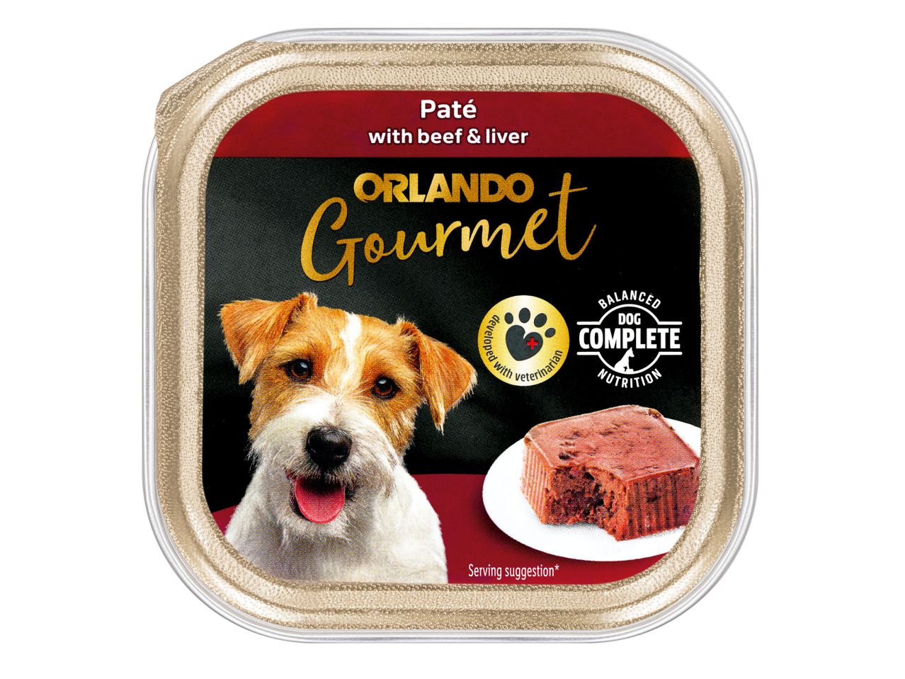 Пастет Orlando Gourmet с говеждо и черен дроб за кучета.