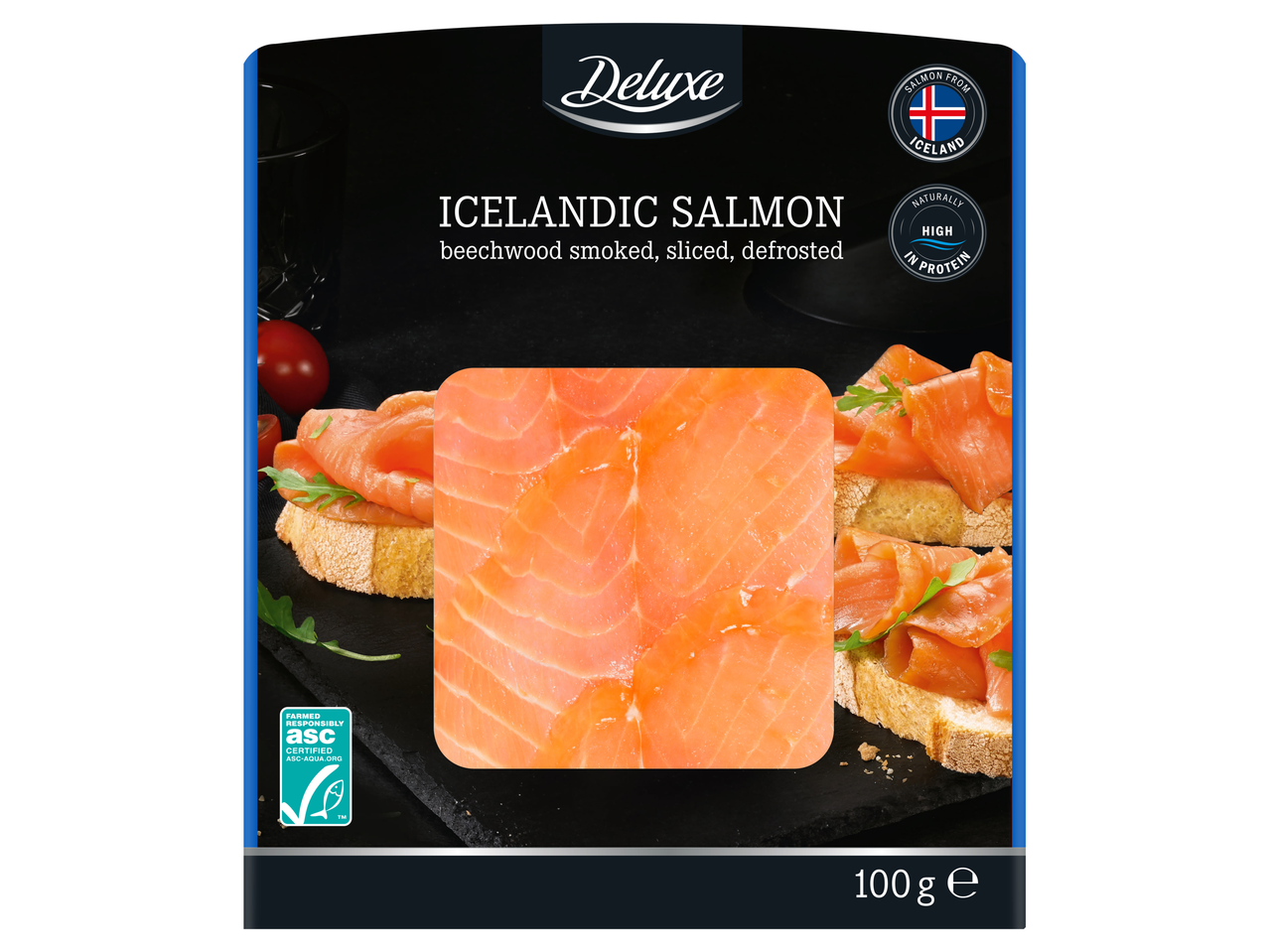 Islandijos lašiša, rūkyta, pjaustyta, atitirpinta.