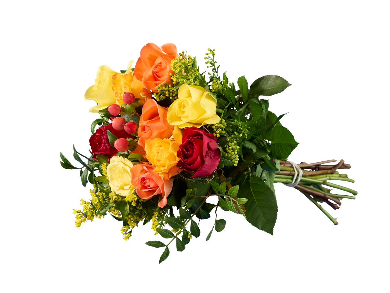 Een levendig boeket rozen op een zwarte achtergrond.