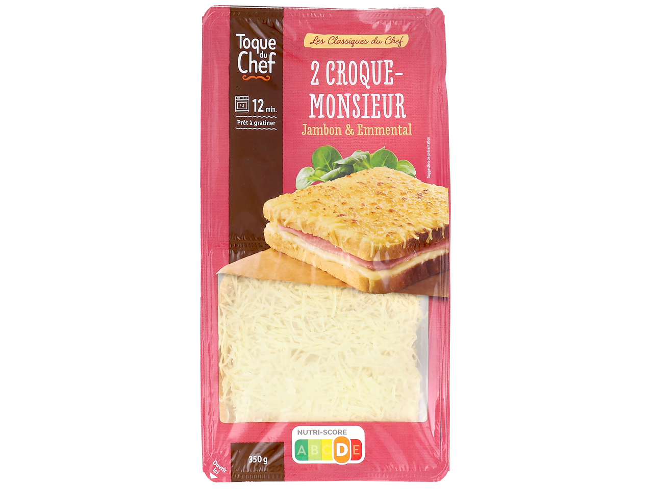 Paquet de 2 croque-monsieur jambon & emmental, 350g, prêt à gratiner en 12 min, Nutri-Score D.