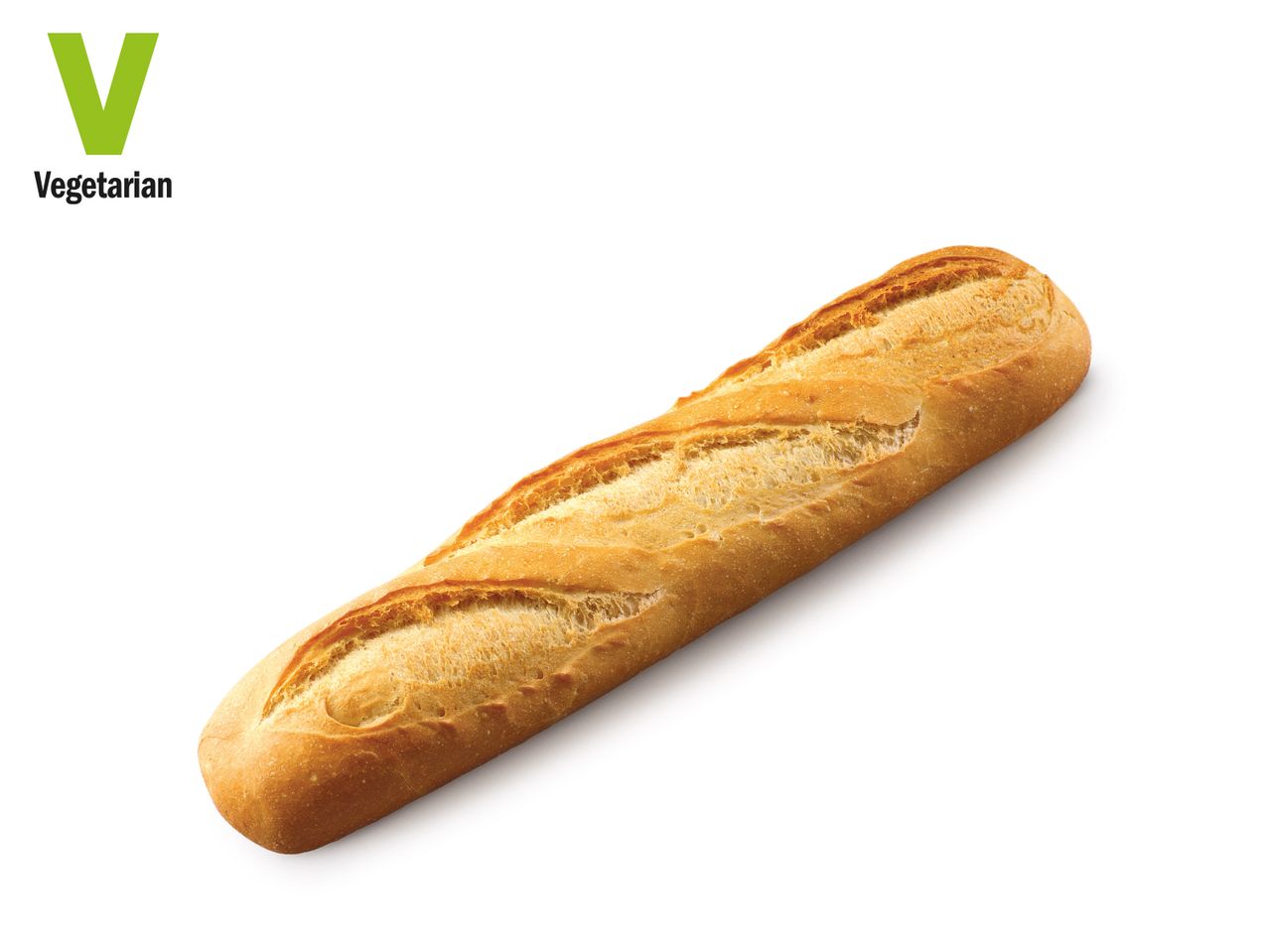 Vegetarian bread: a long, golden-brown loaf.