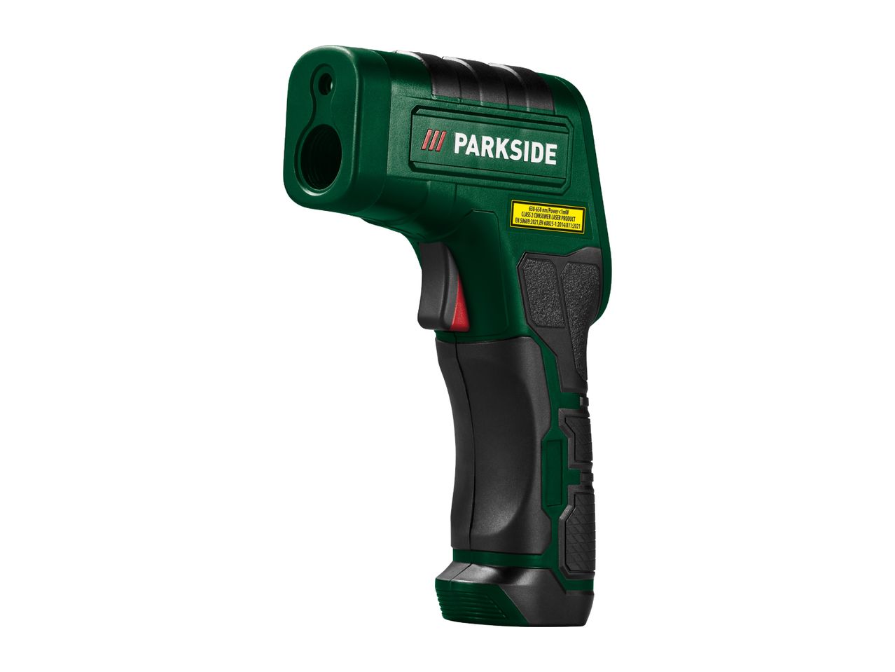 Parkside infrared thermometer with laser warning label