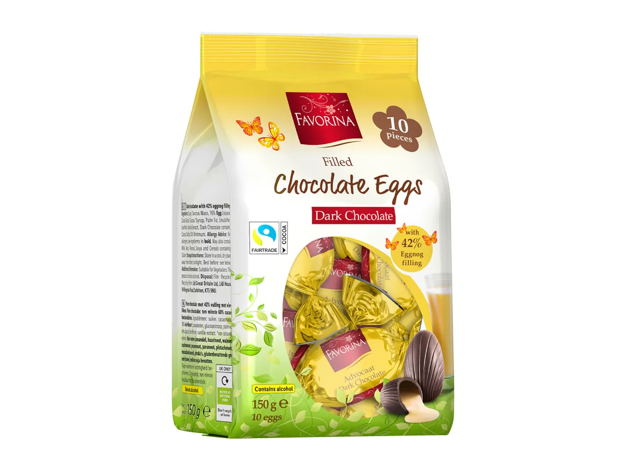 Dark chocolate eggs with eggnog filling, 10 pieces, 150g.