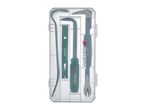 A set of Parkside pry bars and tools in a clear plastic case.