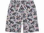 Pantaloncini grigi con stampa Lego Ninjago e lacci bianchi.