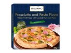 Prosciutto and Pesto Pizza, wood-fired with cooked ham, 400g.