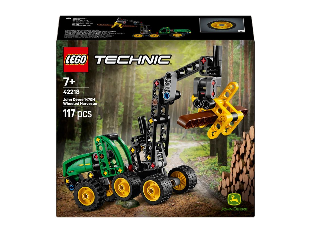 Lego Technic John Deere 1470H Wheeled Harvester set with 117 pieces for ages 7+