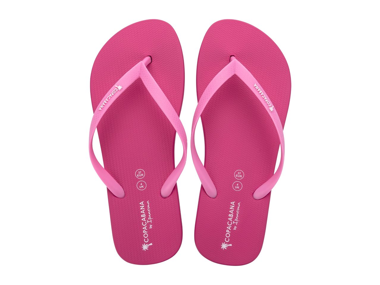Pair of pink flip-flops with textured soles and straps, showing size 37 EUR / 4 UK.