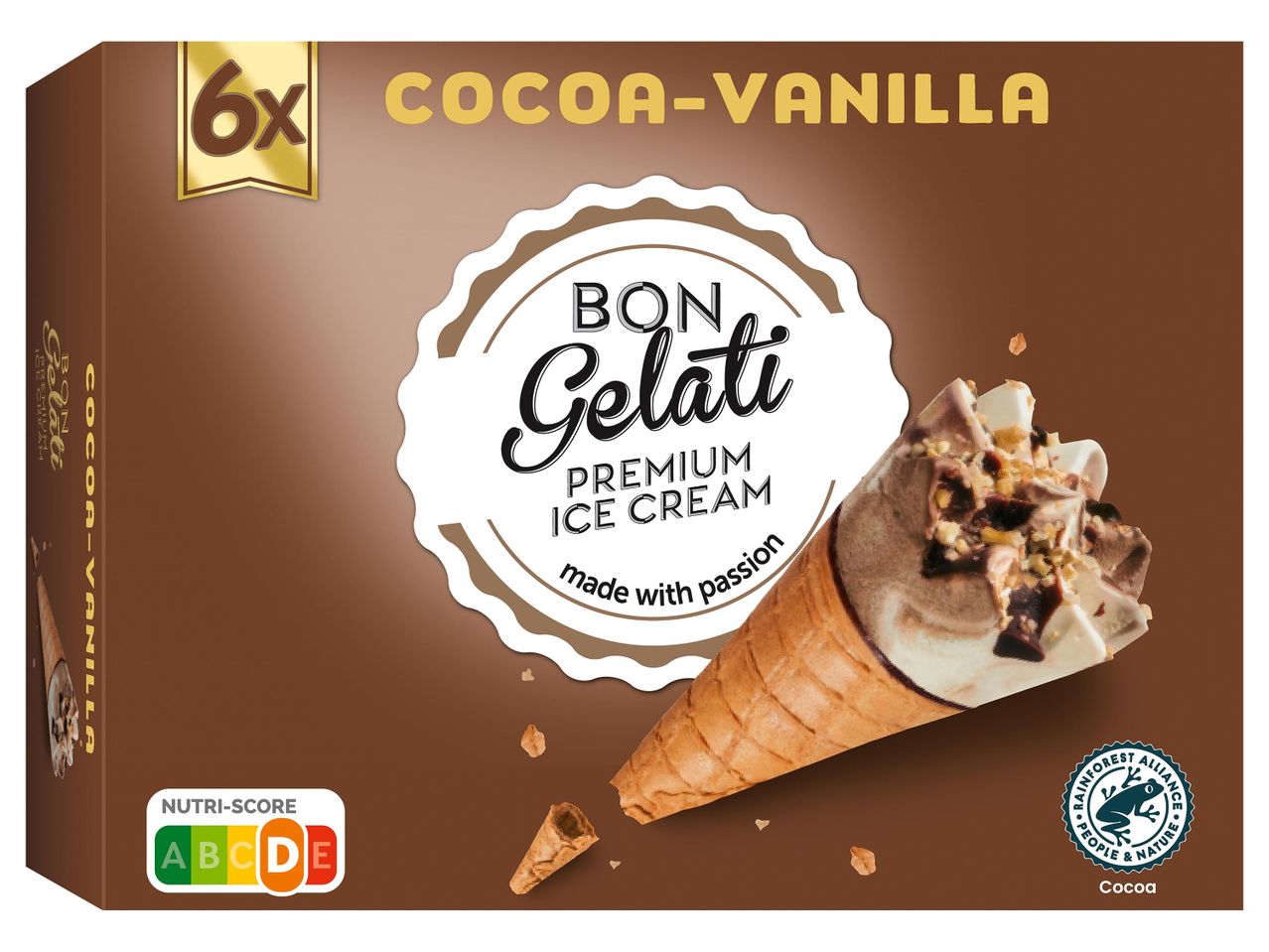 Bon Gelati prémium fagylaltcsomagolás, kakaó-vanília ízben, 6 db-os kiszerelésben.