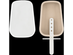A beige and white silicone popsicle mold with a white stick.