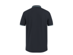 T-shirt polo ESMARA MEN azul-escura com gola e mangas listradas, vista traseira.