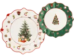 Divi Silvercrest® Ziemassvētku servēšanas šķīvji ar Ziemassvētku eglītes un dāvanu motīvu.