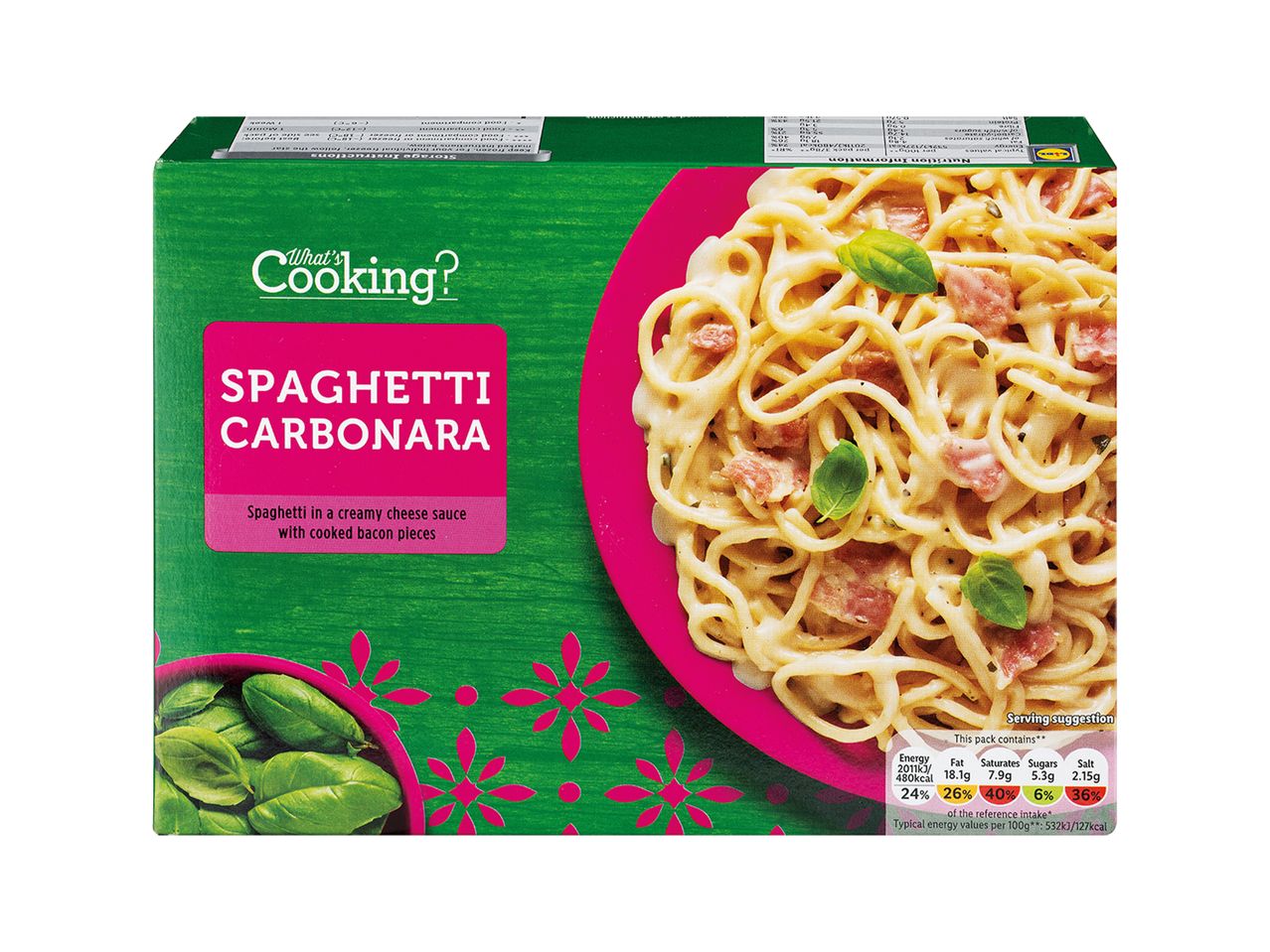 What's Cooking? Spaghetti Carbonara: creamy cheese sauce with bacon.