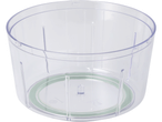 Un recipient transparent din plastic cu un inel verde în partea de jos.