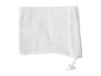 White mesh laundry bag with a drawstring closure