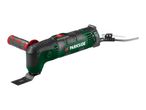 Parkside oscillating multi-tool with a black and green body, red accents, and a saw blade attachment.