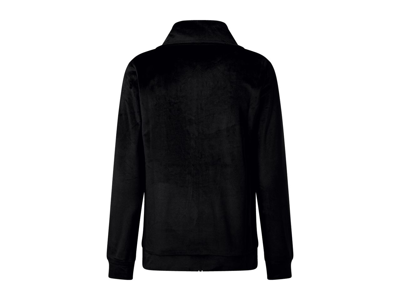 Black velvet long-sleeved top with a high collar, viewed from the back.