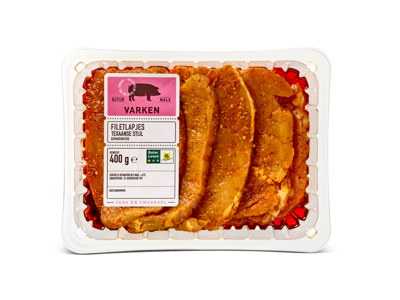Gemarineerde varkensfilets in een schaal.