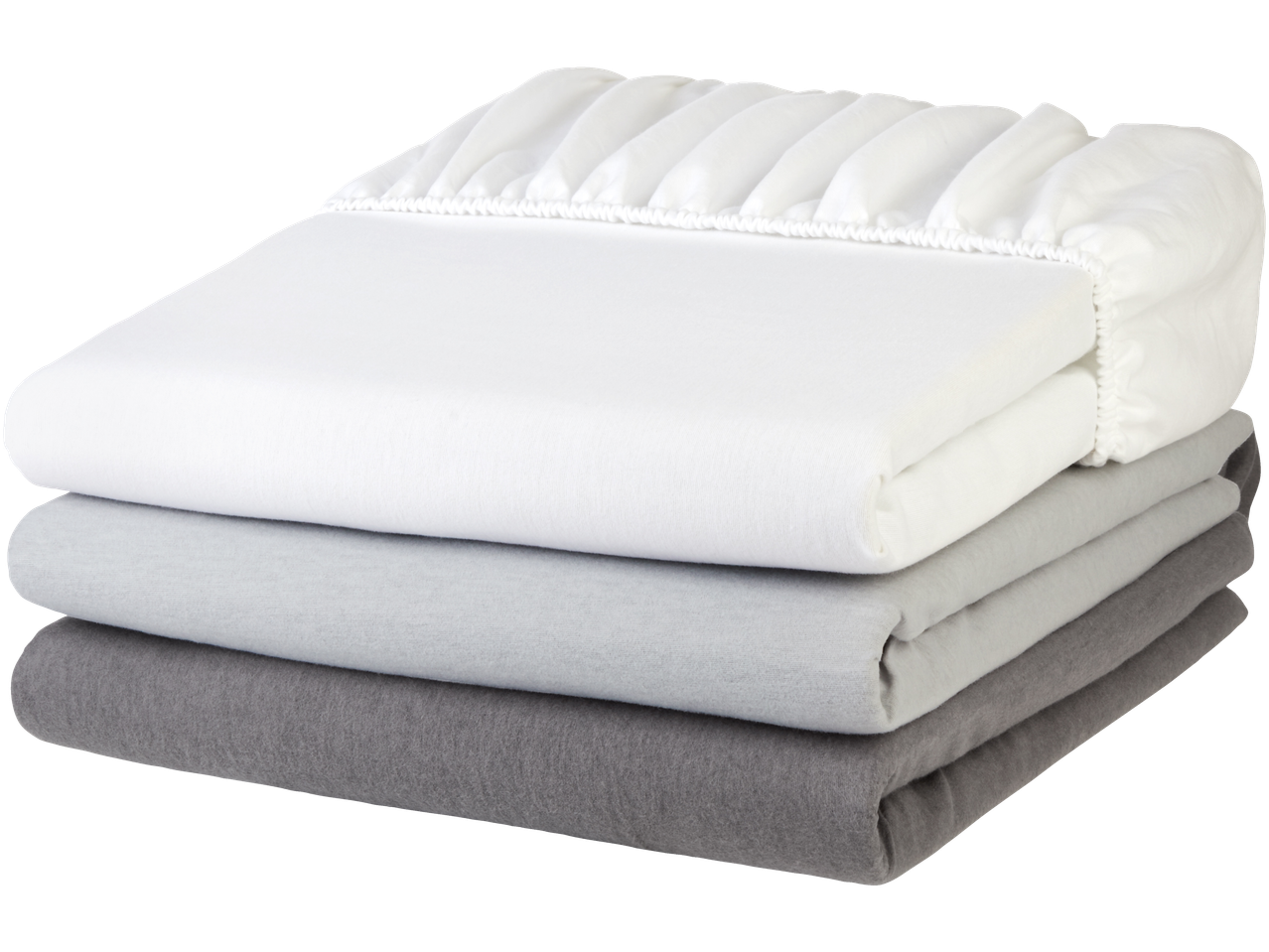 Folded white and grey flannel fitted sheets