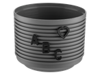 Grijze opbergpot met letters en hartjes.