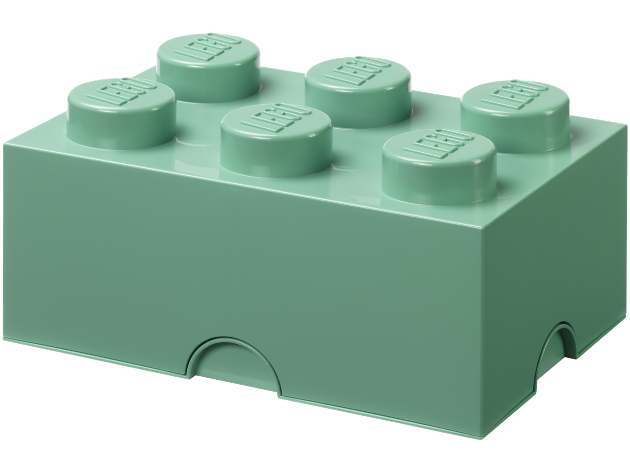 Hele roheline Lego® hoiuklots kuue nupuga peal.